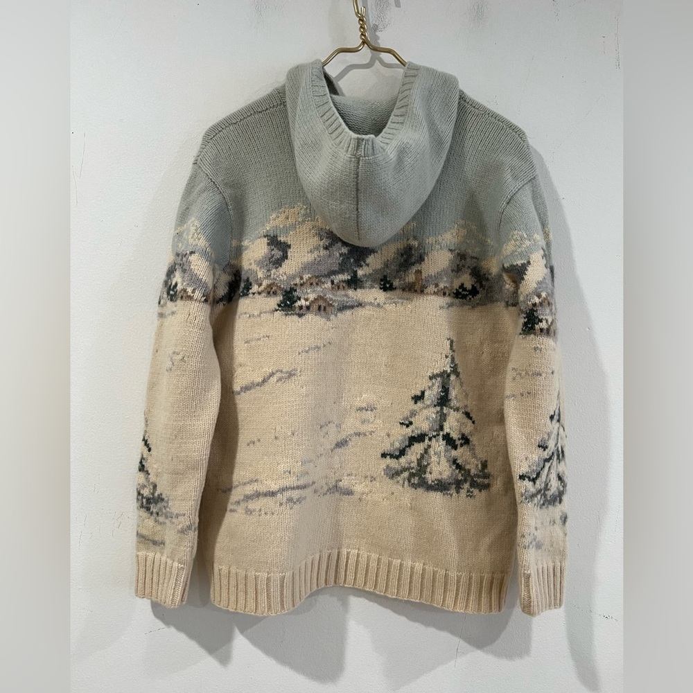 RALPH LAUREN VTG  EXCLUSIVE Hand Knit Lambswool Sweater Winter Scene Sled L - Picture 2 of 10